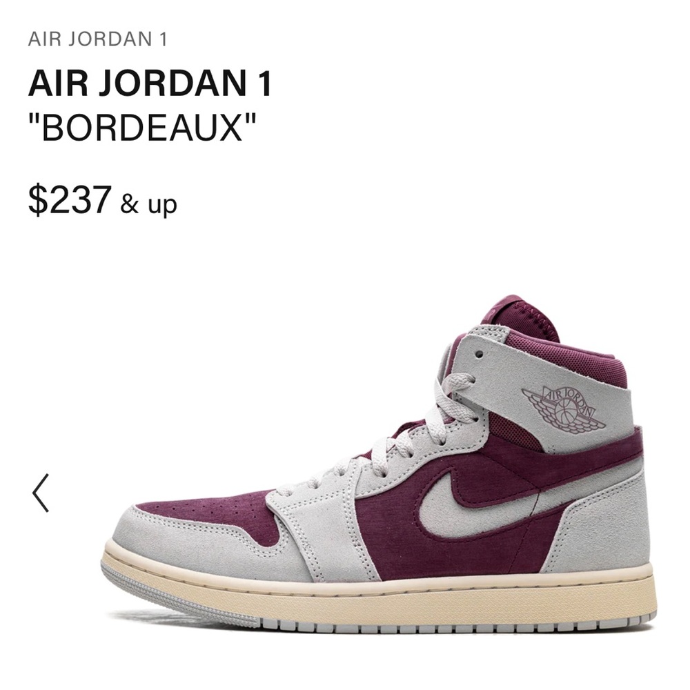 Nike Air Jordan 1 Zoom Air Comfort 2 Bordeaux-Grey Women's Size 8.5 DV1305-600